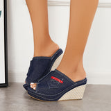 Sohiwoo Peep Toe Espadrille Platform Wedges Backless Slide Sandals