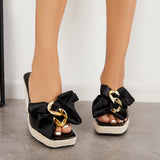 Sohiwoo Satin BowKnot Espadrille Platform Wedges Backless Slide Sandals