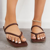 Sohiwoo Women Casual Flip Flops Slide Sandals Square Toe Flat Slippers