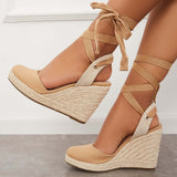 Sohiwoo Women Lace up Espadrille Wedges Platform Heel Singback Sandals