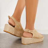 Sohiwoo Peep Toe Platform Espadrille Wedges Ankle Strap Sandals