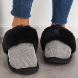 Sohiwoo  Women Black Warm Faux Fur Mule Slipper Furry Soft Slip on Shoes