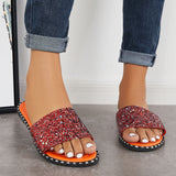 Sohiwoo  Women Sparkly Rhinestone Flat Slippers Slide Sandals