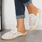 Sohiwoo Women Crochet Lace Espadrille Flat Mules Slip on Sandals