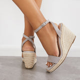 Sohiwoo  Imilybela Square Toe Espadrille Platform Wedges Ankle Strap Sandals