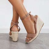 Sohiwoo  Imilybela Square Toe Espadrille Platform Wedges Ankle Strap Sandals