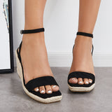 Sohiwoo  Imilybela Square Toe Espadrille Platform Wedges Ankle Strap Sandals