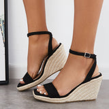 Sohiwoo  Imilybela Square Toe Espadrille Platform Wedges Ankle Strap Sandals