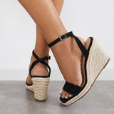 Sohiwoo  Imilybela Square Toe Espadrille Platform Wedges Ankle Strap Sandals