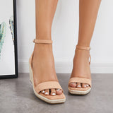 Sohiwoo  Imilybela Square Toe Espadrille Platform Wedges Ankle Strap Sandals