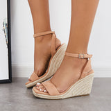 Sohiwoo  Imilybela Square Toe Espadrille Platform Wedges Ankle Strap Sandals