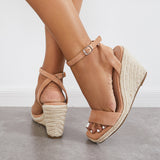 Sohiwoo  Imilybela Square Toe Espadrille Platform Wedges Ankle Strap Sandals