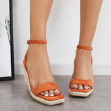 Sohiwoo  Imilybela Square Toe Espadrille Platform Wedges Ankle Strap Sandals