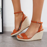 Sohiwoo  Imilybela Square Toe Espadrille Platform Wedges Ankle Strap Sandals