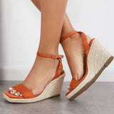 Sohiwoo  Imilybela Square Toe Espadrille Platform Wedges Ankle Strap Sandals