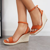 Sohiwoo  Imilybela Square Toe Espadrille Platform Wedges Ankle Strap Sandals