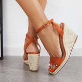 Sohiwoo  Imilybela Square Toe Espadrille Platform Wedges Ankle Strap Sandals