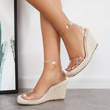 Sohiwoo  Imilybela Square Toe Espadrille Platform Wedges Ankle Strap Sandals