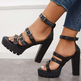 Sohiwoo Women Gothic Black Platform Chunky High Heels Buckle Strappy Dress Sandals