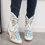 Sohiwoo Women Retro Western Embroidery Ankle Cowgirl Boots Pull on Short Booties