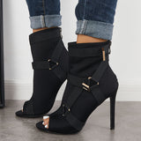 Sohiwoo Peep Toe Stiletto High Heels Back Zipper Ankle Boots