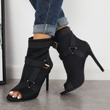 Sohiwoo Peep Toe Stiletto High Heels Back Zipper Ankle Boots