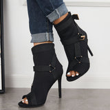 Sohiwoo Peep Toe Stiletto High Heels Back Zipper Ankle Boots