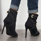 Sohiwoo Peep Toe Stiletto High Heels Back Zipper Ankle Boots