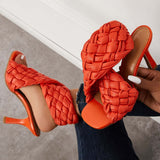 Sohiwoo Braided Woven Stilettos High Heels Criss Cross Ankle Strap Sandals