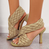 Sohiwoo Braided Woven Stilettos High Heels Criss Cross Ankle Strap Sandals