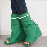 Sohiwoo Suede Peep Toe Wedge Booties High Heel Ankle Boots