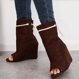 Sohiwoo Suede Peep Toe Wedge Booties High Heel Ankle Boots