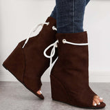 Sohiwoo Suede Peep Toe Wedge Booties High Heel Ankle Boots