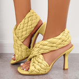 Sohiwoo Braided Woven Stilettos High Heels Criss Cross Ankle Strap Sandals