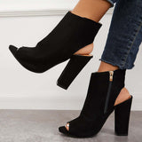 Sohiwoo Chunky Block High Heels Peep Toe Ankle Strap Dress Boots