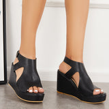 Sohiwoo Black Cutout Slingback Platform Wedge Heels Ankle Strap Sandals