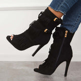 Sohiwoo Fashion Fringe Peep Toe Stilettos High Heels Ankle Boots