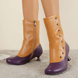 Sohiwoo Women Victorian Button Mid Calf Boots Side Zipper Kitten Heel Booties
