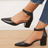 Sohiwoo woman formal Block Low Heel Pumps Pointed Toe Ankle Buckle Strap Heels