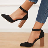 Sohiwoo woman formal Casual Chunky Block High Heel Pumps Pointed Toe Ankle Strap Heels