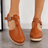 Sohiwoo  Imilybela Vintage Brown Mid Chunky Heels Buckle Shoes