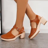 Sohiwoo  Imilybela Vintage Brown Mid Chunky Heels Buckle Shoes