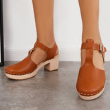 Sohiwoo  Imilybela Vintage Brown Mid Chunky Heels Buckle Shoes