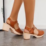 Sohiwoo  Imilybela Vintage Brown Mid Chunky Heels Buckle Shoes