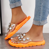 Sohiwoo Women Clear Rhinestone Platform Slide Sandals Beach Slippers