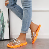 Sohiwoo Women Clear Rhinestone Platform Slide Sandals Beach Slippers