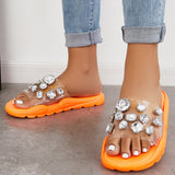 Sohiwoo Women Clear Rhinestone Platform Slide Sandals Beach Slippers