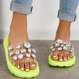 Sohiwoo Women Clear Rhinestone Platform Slide Sandals Beach Slippers