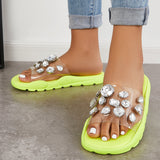 Sohiwoo Women Clear Rhinestone Platform Slide Sandals Beach Slippers