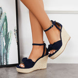 Sohiwoo Bowknot Espadrille Platform Wedges Ankle Strap Sandals